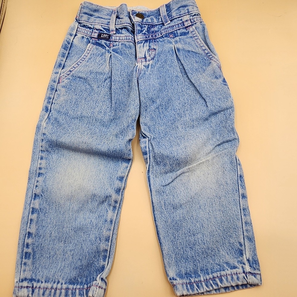 Lee Vintage Toddler Girls Denim Jeans Pleated Pink Stitching 3T 80-90s Stonewash